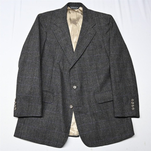 Vtg USA Made 41R 42R Brown Glenn Check Tweed Mens Suit Jacket Blazer‎ Sport Coat
